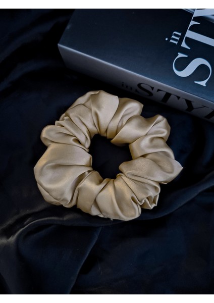 Çocuk Saten Toka - Bej Parıltı – Tekli Lüks Lastik Model Scrunchie modelleri