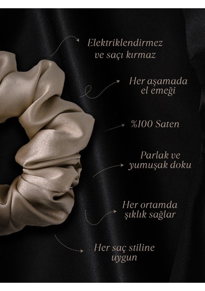 Çocuk Saten Toka - Bej Parıltı – Tekli Lüks Lastik Model Scrunchie