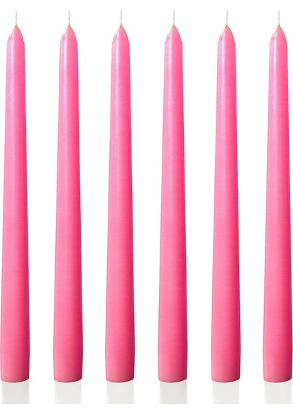 6 Lı Kısa Pembe Konik Şamdan Mum Yükseklik 18 cm