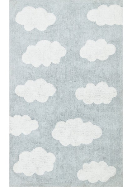 Mavi Figürlü Etnik Modern Desenli Pamuk Hav Vermeyen Leke Tutmayan Kolay Temizlenen Yumuşak Makine Salon Yolluk Mutfak Halı