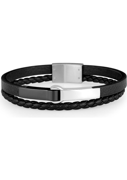 DKJ.6.10021-1 Deri Siyah Renk Erkek Bileklik