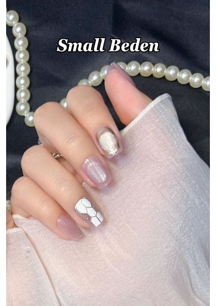 Small Beden Yaldızlı French 10 Adet Takma Tırnak Seti T092