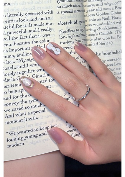 Small Beden Yaldızlı French 10 Adet Takma Tırnak Seti T092