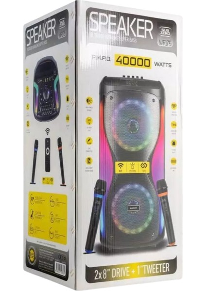WR175 8"x2 2 Kablosuz Mikrofonlu Kumandalı Tweeter Rgb Bluetooth/usb/sd Müzik Kutusu fırsatları
