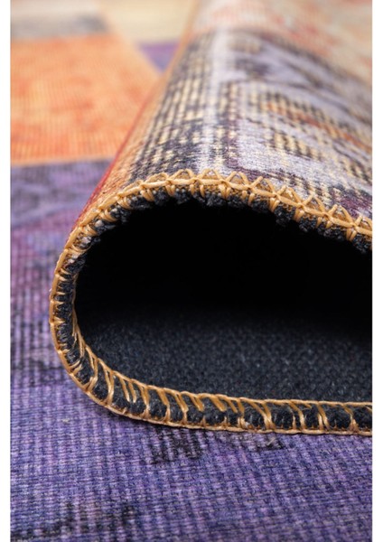 Bath Patchwork Turuncu Polyester Dikdörtgen Modern Desenli Pamuk Makinada Yıkanabilir Hav Toz Vermez Leke Tutmayan Kaymaz Taban Dijital Makine Baskı Salon Yolluk Mutfak Halı modelleri