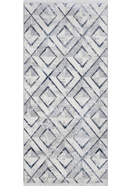 Melvina Geometrik Mavi Polyester Dikdörtgen Modern Desenli Akrilik Hav Vermeyen Leke Tutmayan Kolay Temizlenen Yumuşak Makine Salon Yolluk Mutfak Halı