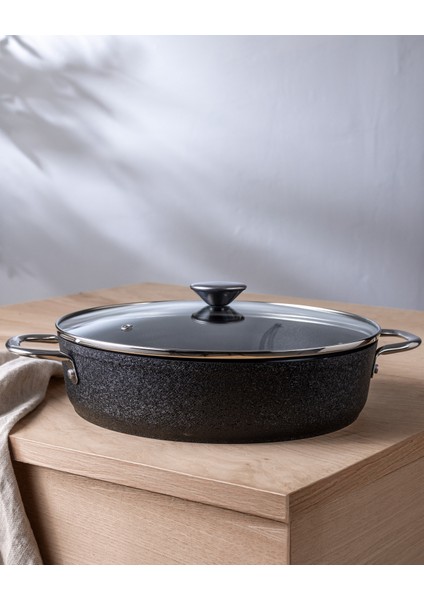 Noir Titanyum Kısa Tencere - Siyah - 28 cm