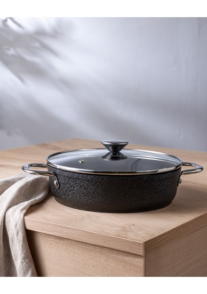Noir Titanyum Kısa Tencere - Siyah - 24 cm