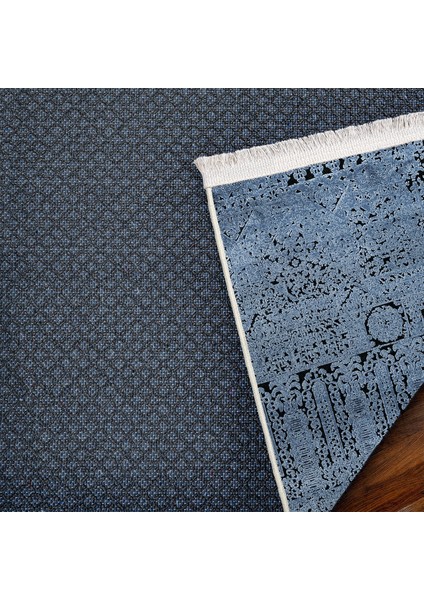 Lacivert Klasik Etnik Modern Desenli Pamuk Makinada Yıkanabilir Hav Toz Vermez Leke Tutmayan Kaymaz Taban Dijital Makine Baskı Salon Yolluk Mutfak Halı indirimleri