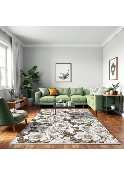 Çiçekli Kahverengi Pamuk Dikdörtgen Modern Desenli Pamuk Makinada Yıkanabilir Hav Toz Vermez Leke Tutmayan Kaymaz Taban Dijital Makine Baskı Salon Yolluk Mutfak Halı modelleri