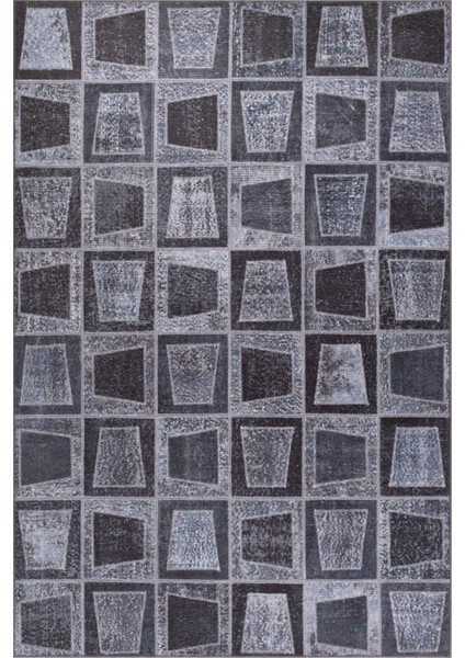 Chichester Patchwork Siyah Polyester Dikdörtgen Modern Desenli Pamuk Makinada Yıkanabilir Hav Toz Vermez Leke Tutmayan Kaymaz Taban Dijital Makine Baskı Salon Yolluk Mutfak Halı
