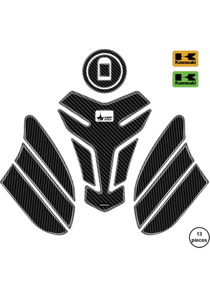 Kawasaki Zx-6r 2006 ile Uyumlu Kaydırmaz 6d Karbon 13 Parça Tank Pad Seti GC74 fiyatları
