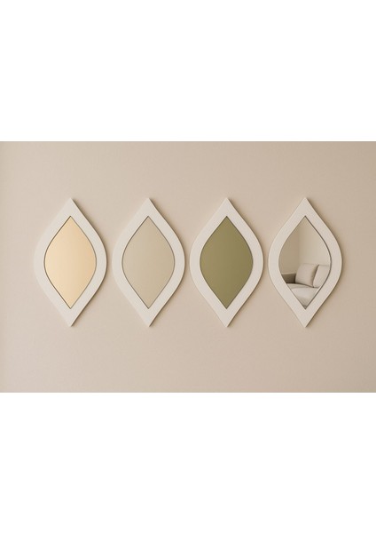 4’lü Dekoratif Yaprak Formlu Ahşaplı Ayna Seti – Modern Duvar Dekoru, Salon ve Oturma Odası Için Duvar Dekoru fırsatları