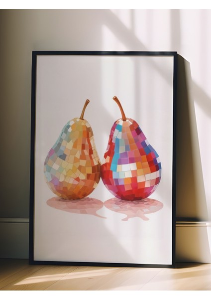 Siyah Çerçeveli Tablo, Parlak Armut Çiftli Minimal Çizim, Mutfak Dekoru Poster No: 109417 fiyatları