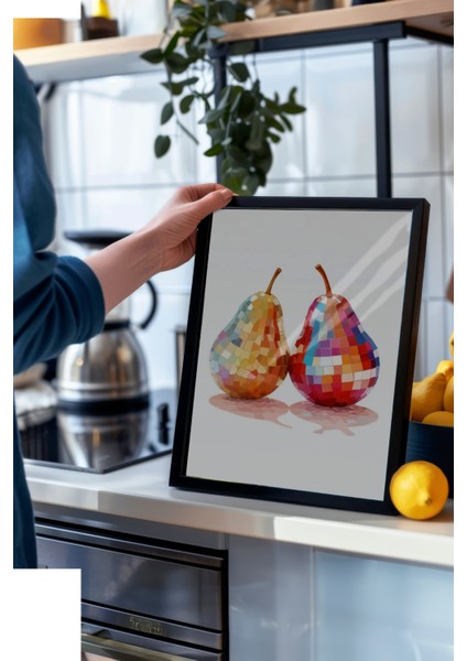 Siyah Çerçeveli Tablo, Parlak Armut Çiftli Minimal Çizim, Mutfak Dekoru Poster No: 109417 modelleri