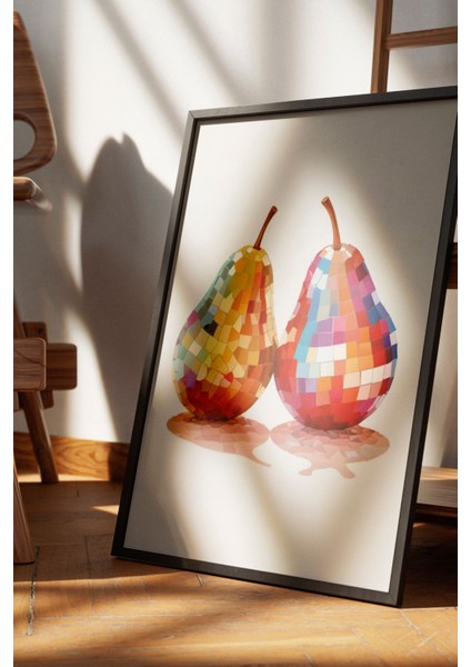 Siyah Çerçeveli Tablo, Parlak Armut Çiftli Minimal Çizim, Mutfak Dekoru Poster No: 109417 fırsatları