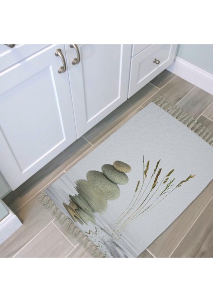 Banyo Halısı Dijital Baskılı Banyo Paspası 50X80 Polyester Kaymaz Tabanlı Duş Paspası Stone And Reed