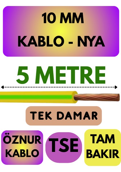 Öznur 10 mm Nya Kablo Metre Seçenekli (Sarı-Yeşil)