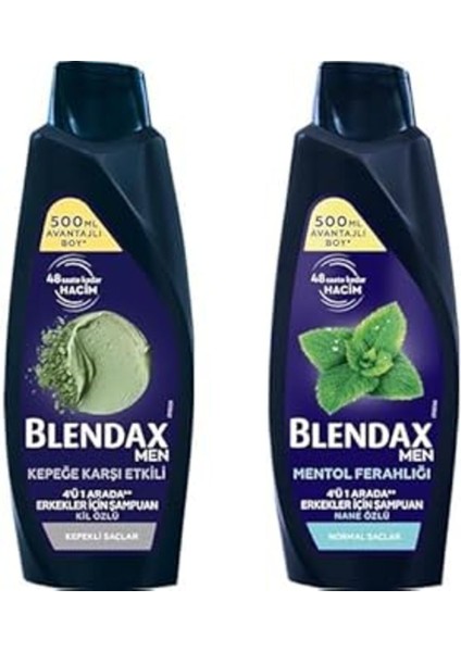 Blendax Erkekler Için Kepeğe Karşı Etkili 500 ml ve Blendax Erkekler Için Mentol Ferahlığı Nane Özl