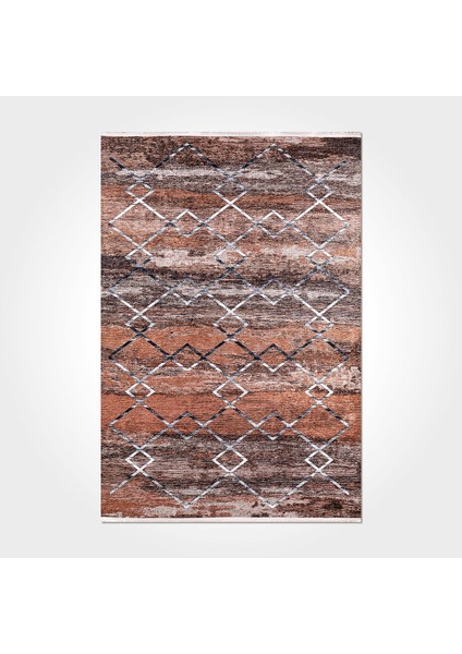 Autumn Geometrik Kahverengi Polyester Dikdörtgen Modern Desenli Pamuk Makinada Yıkanabilir Hav Toz Vermez Leke Tutmayan Kaymaz Taban Dijital Makine Baskı Salon Yolluk Mutfak Halı