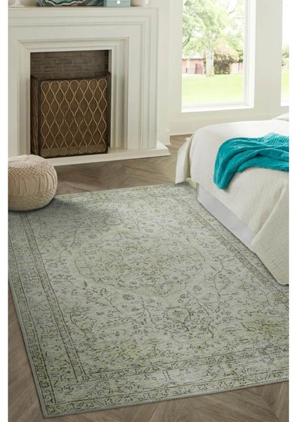 Gloucester Klasik Yeşil Polyester Dikdörtgen Modern Desenli Pamuk Makinada Yıkanabilir Hav Toz Vermez Leke Tutmayan Kaymaz Taban Dijital Makine Baskı Salon Yolluk Mutfak Halı fiyatları