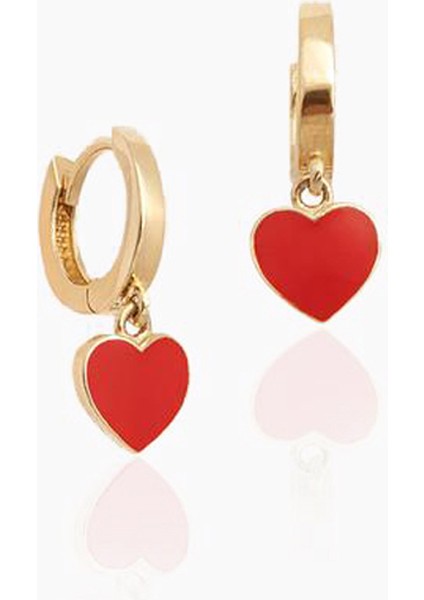 Kırmızı Kalp Halka Sallantılı Çocuk Küpesi