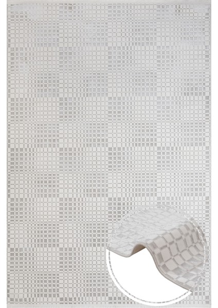 Merve Geometrik Krem Mikrofiber Dikdörtgen Modern Desenli Akrilik Hav Vermeyen Leke Tutmayan Kolay Temizlenen Yumuşak Makine Salon Yolluk Mutfak Halı