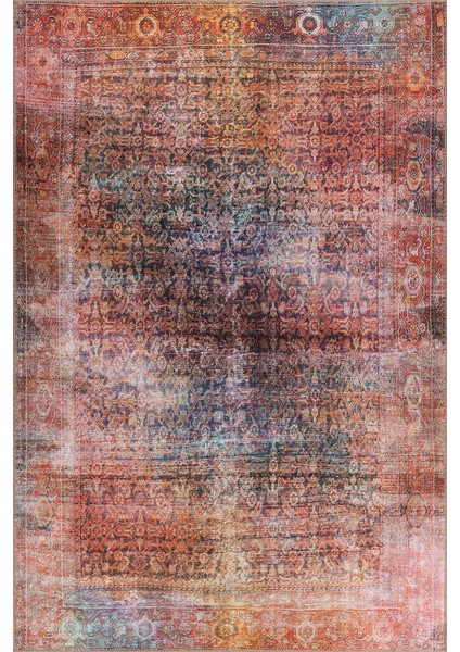 Oxford Klasik Turuncu Polyester Dikdörtgen Modern Desenli Pamuk Makinada Yıkanabilir Hav Toz Vermez Leke Tutmayan Kaymaz Taban Dijital Makine Baskı Salon Yolluk Mutfak Halı