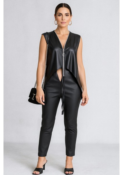 Zeyna Fermuar Detay Çok Yönlü Kullanım Suni Deri Trend Bluz fiyatları