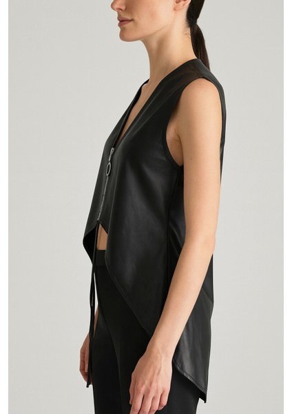 Zeyna Fermuar Detay Çok Yönlü Kullanım Suni Deri Trend Bluz fırsatları