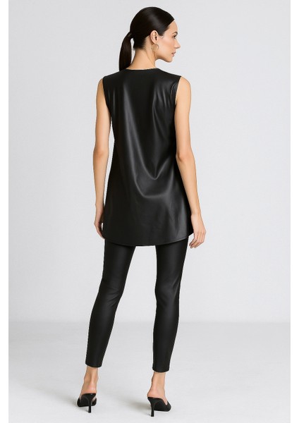 Zeyna Fermuar Detay Çok Yönlü Kullanım Suni Deri Trend Bluz indirimleri