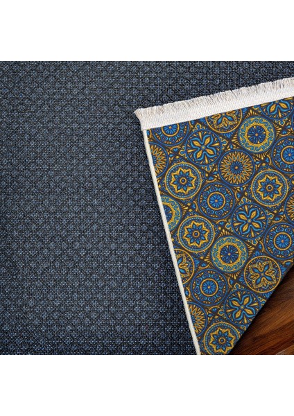 Geometrik Mavi Pamuk Dikdörtgen Modern Desenli Pamuk Makinada Yıkanabilir Hav Toz Vermez Leke Tutmayan Kaymaz Taban Dijital Makine Baskı Salon Yolluk Mutfak Halı indirimleri