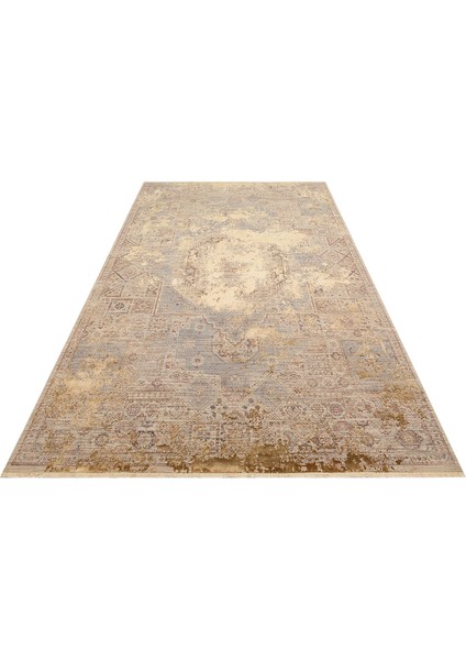 Etnik Bej Viskon Dikdörtgen Modern Desenli Akrilik Hav Vermeyen Leke Tutmayan Kolay Temizlenen Yumuşak Makine Salon Yolluk Mutfak Halı