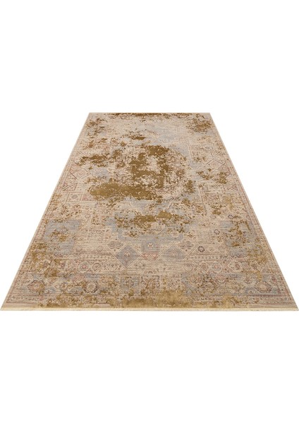 Etnik Bej Viskon Dikdörtgen Modern Desenli Akrilik Hav Vermeyen Leke Tutmayan Kolay Temizlenen Yumuşak Makine Salon Yolluk Mutfak Halı