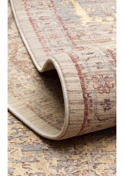 Etnik Bej Viskon Dikdörtgen Modern Desenli Akrilik Hav Vermeyen Leke Tutmayan Kolay Temizlenen Yumuşak Makine Salon Yolluk Mutfak Halı