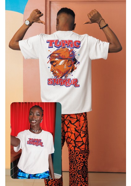 Oversize 2Pac Shakur Sırt Baskılı T-Shirt Unisex Tupac Rap