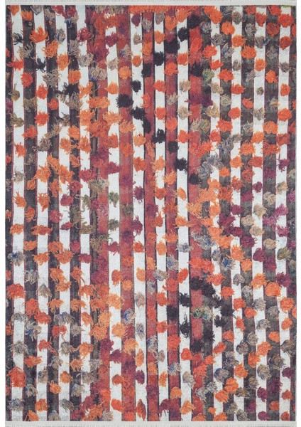 Indore Turuncu Modern Etnik Desenli Makinada Yıkanabilir Hav Toz Vermez Leke Tutmayan Kaymaz Taban Dijital Makine Baskı Salon Yolluk Mutfak Halı