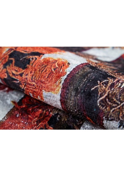 Indore Turuncu Modern Etnik Desenli Makinada Yıkanabilir Hav Toz Vermez Leke Tutmayan Kaymaz Taban Dijital Makine Baskı Salon Yolluk Mutfak Halı indirimleri