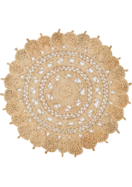 Liezen Modern Bej Jüt Daire Modern Desenli Akrilik Hav Vermeyen Leke Tutmayan Kolay Temizlenen Yumuşak Makine Salon Yolluk Jüt Halı