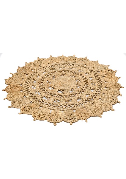 Liezen Modern Bej Jüt Daire Modern Desenli Akrilik Hav Vermeyen Leke Tutmayan Kolay Temizlenen Yumuşak Makine Salon Yolluk Jüt Halı modelleri