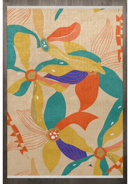 Figürlü Turuncu Pamuk Dikdörtgen Modern Desenli Pamuk Makinada Yıkanabilir Hav Toz Vermez Leke Tutmayan Kaymaz Taban Dijital Makine Baskı Salon Yolluk Mutfak Halı