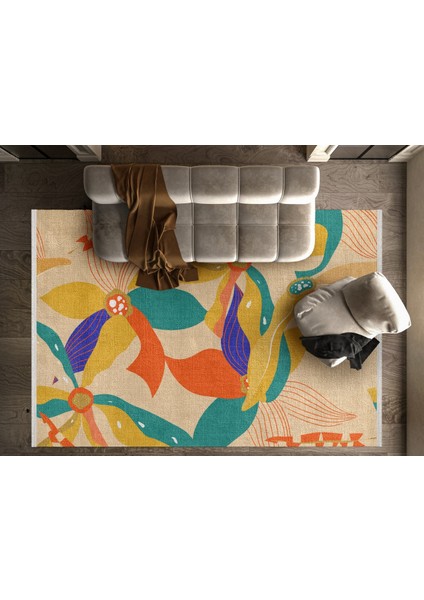 Figürlü Turuncu Pamuk Dikdörtgen Modern Desenli Pamuk Makinada Yıkanabilir Hav Toz Vermez Leke Tutmayan Kaymaz Taban Dijital Makine Baskı Salon Yolluk Mutfak Halı fiyatları