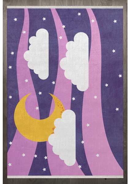 Figürlü Mor Pamuk Dikdörtgen Modern Desenli Pamuk Makinada Yıkanabilir Hav Toz Vermez Leke Tutmayan Kaymaz Taban Dijital Makine Baskı Salon Yolluk Mutfak Halı