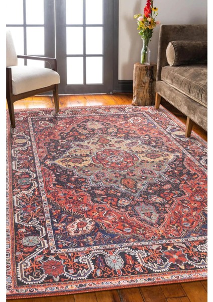 Bradford Klasik Kırmızı Polyester Dikdörtgen Modern Desenli Pamuk Makinada Yıkanabilir Hav Toz Vermez Leke Tutmayan Kaymaz Taban Dijital Makine Baskı Salon Yolluk Mutfak Halı fiyatları