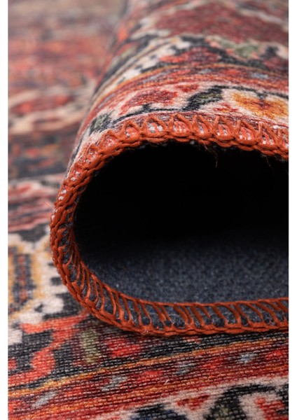 Bradford Klasik Kırmızı Polyester Dikdörtgen Modern Desenli Pamuk Makinada Yıkanabilir Hav Toz Vermez Leke Tutmayan Kaymaz Taban Dijital Makine Baskı Salon Yolluk Mutfak Halı fırsatları