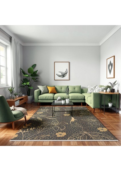 Çiçekli Gold Pamuk Dikdörtgen Modern Desenli Pamuk Makinada Yıkanabilir Hav Toz Vermez Leke Tutmayan Kaymaz Taban Dijital Makine Baskı Salon Yolluk Mutfak Halı fiyatları