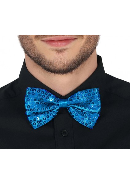 Gece Işıltısı Açık Mavi Turkuaz Payetli Pullu Papyon 7x2 cm (4887) modelleri