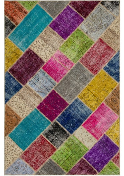 Atina Turkuaz Eskitme Yün Modern Desenli Yün Hav Toz Vermez Leke Tutmayan Salon Yolluk Mutfak El Dokuma Halı