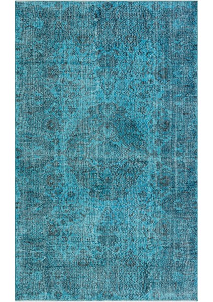 Atina Turkuaz Eskitme Yün Modern Desenli Yün Hav Toz Vermez Leke Tutmayan Salon Yolluk Mutfak El Dokuma Halı