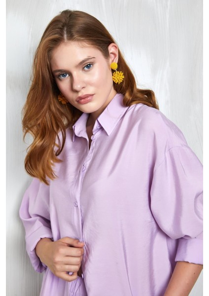 Lila Modal Kumaş Oversize Gömlek/şort Alt-Üst Takım 27376 modelleri